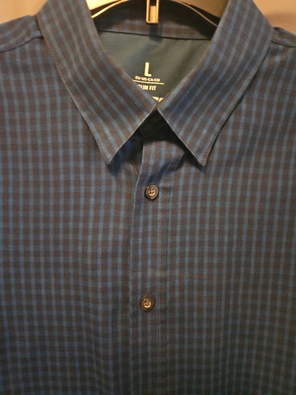 SMOG Shirt Mens Size Large Slim Fit Blue Green Black Checked Button Down